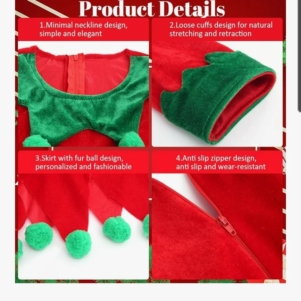 Jolly Red and Green Elf Costume for Kids No Belt Size 4-5